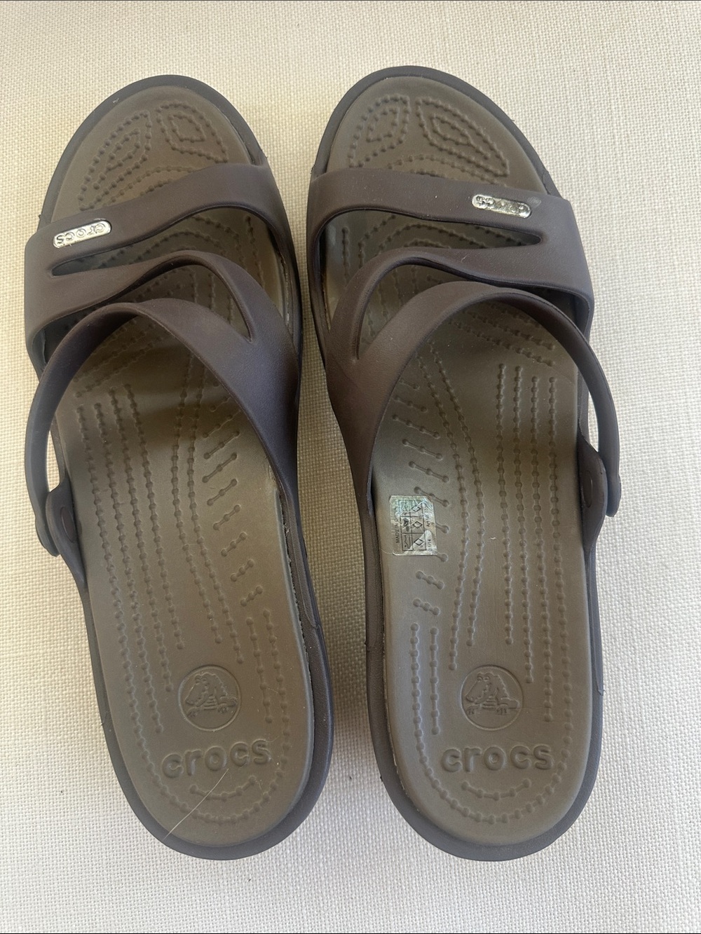 CROCS Womens Dark Brown Dual-Strap Slide Sandals size 10 - Picture 3 of 6